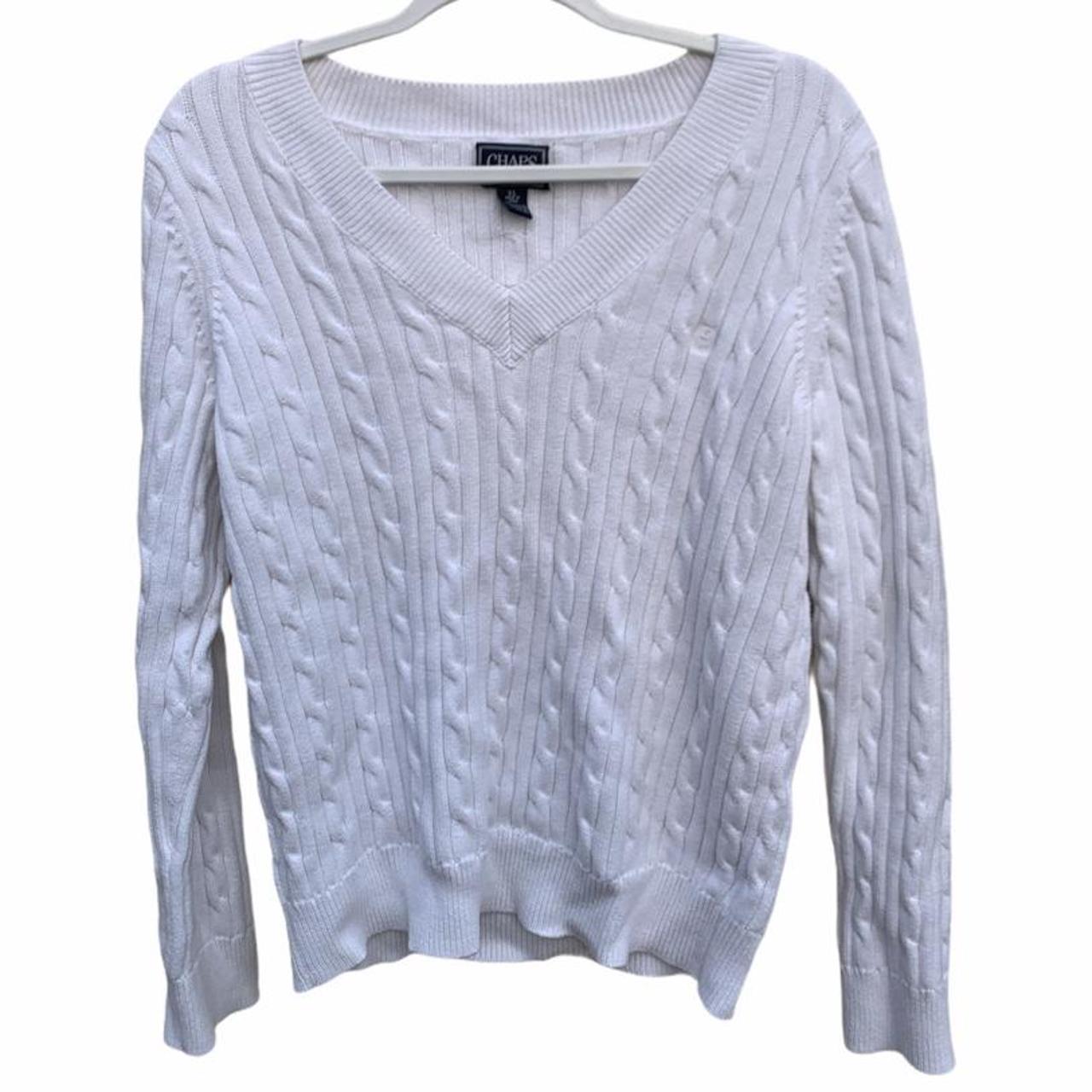 White Cable Knit Jumper Sweater V-Neck Long-sleeved... - Depop