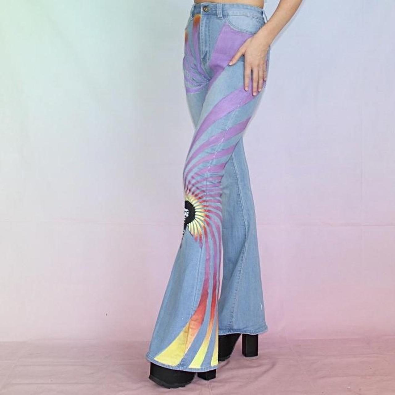 70s psychedelic bell bottoms 📀 custom hand painted... - Depop