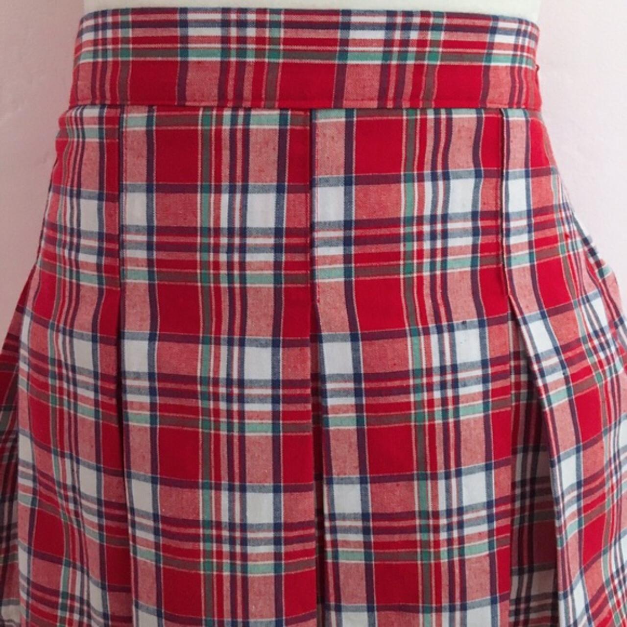 red check plaid pleated kilt style school girl mini... - Depop