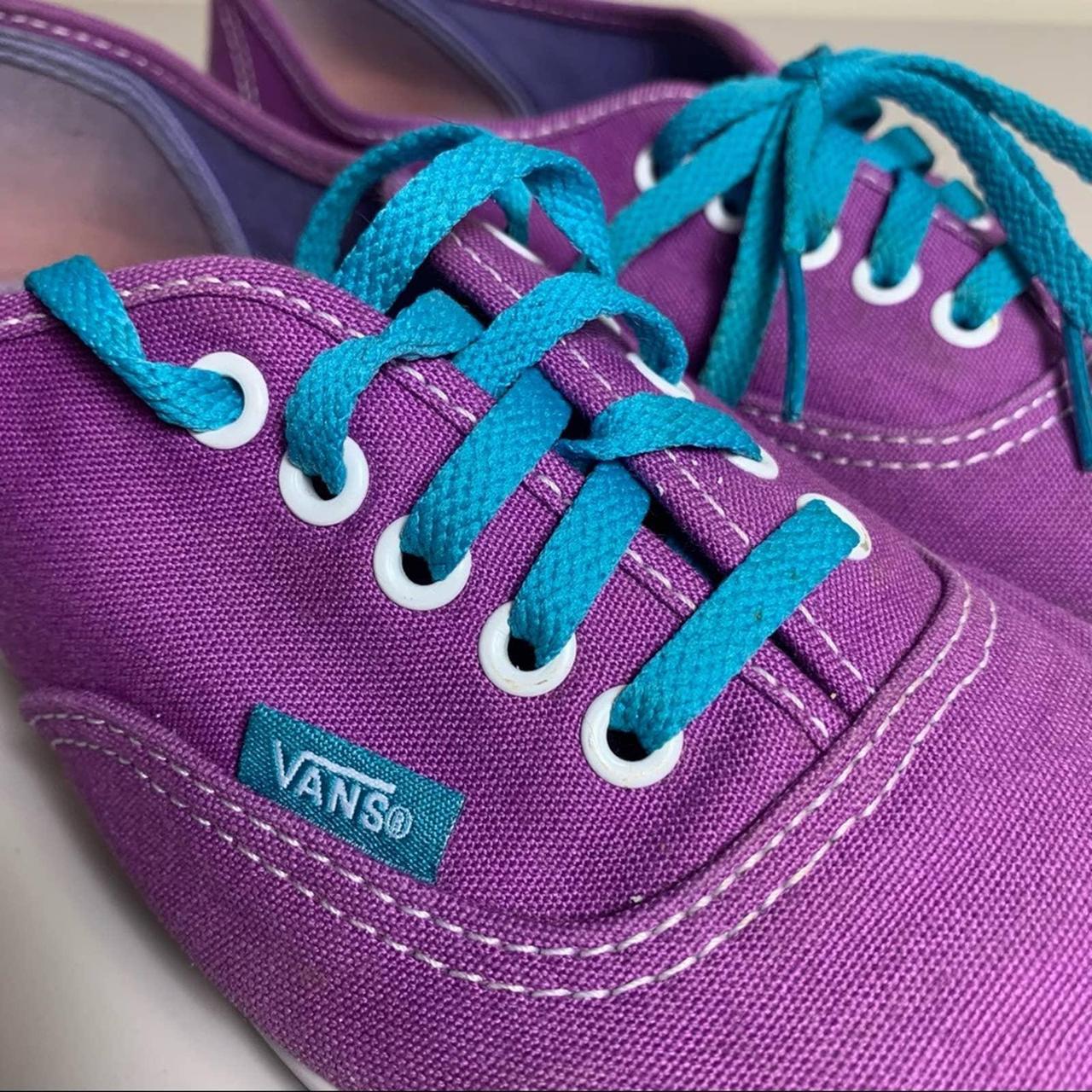 purple and turquoise vans