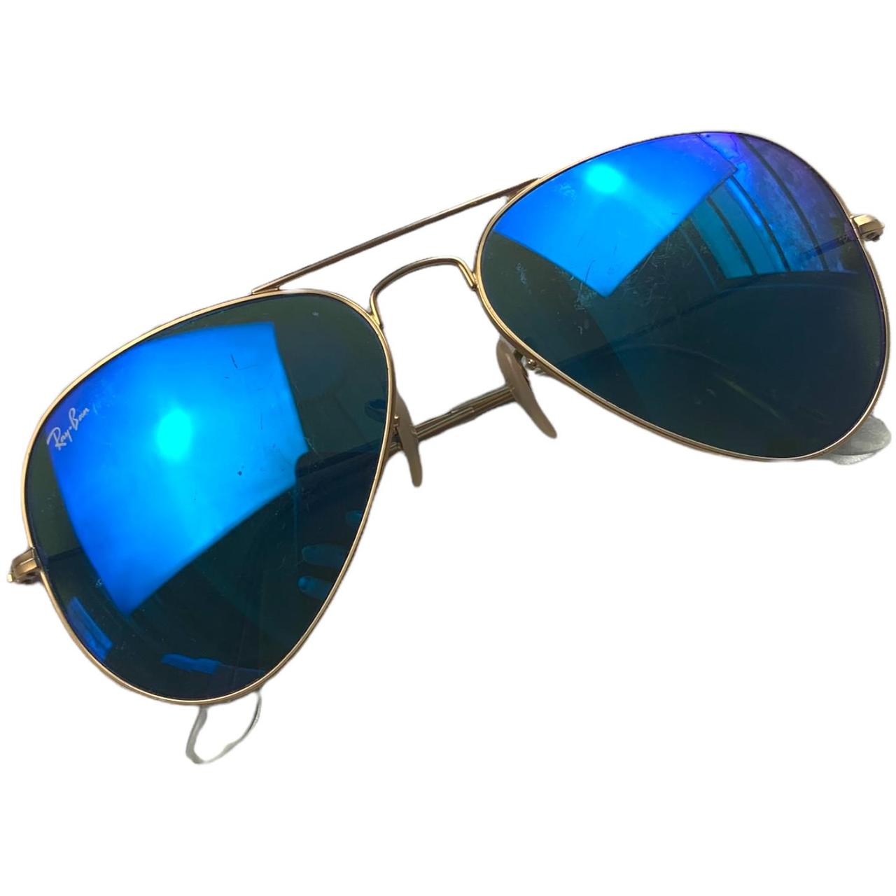 Ray Ban aviator sunglasses Blue reflective lenses, - Depop