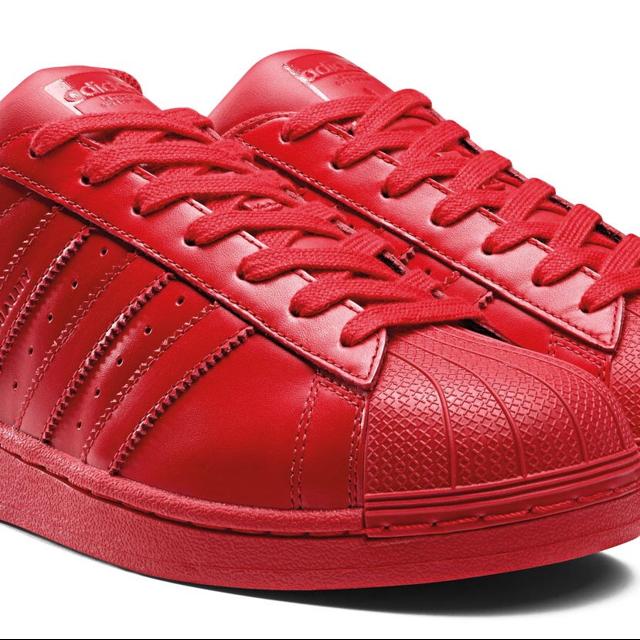 Adidas superstar pharrell Williams total red in. Depop