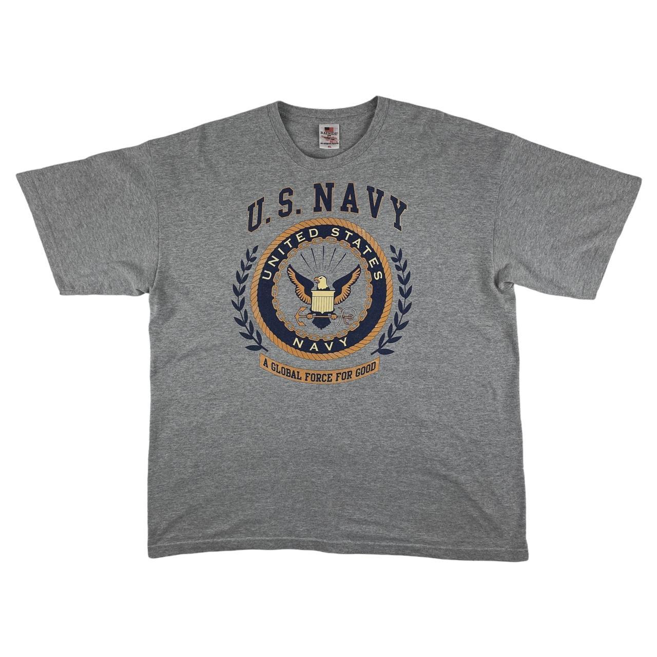 Vintage US Navy Graphic Tee Made in USA Grey... - Depop