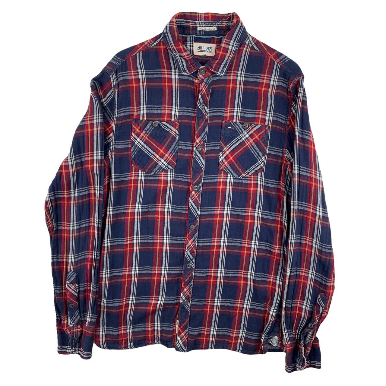 Vintage Tommy Hilfiger Check Flannel Shirt Red and... - Depop