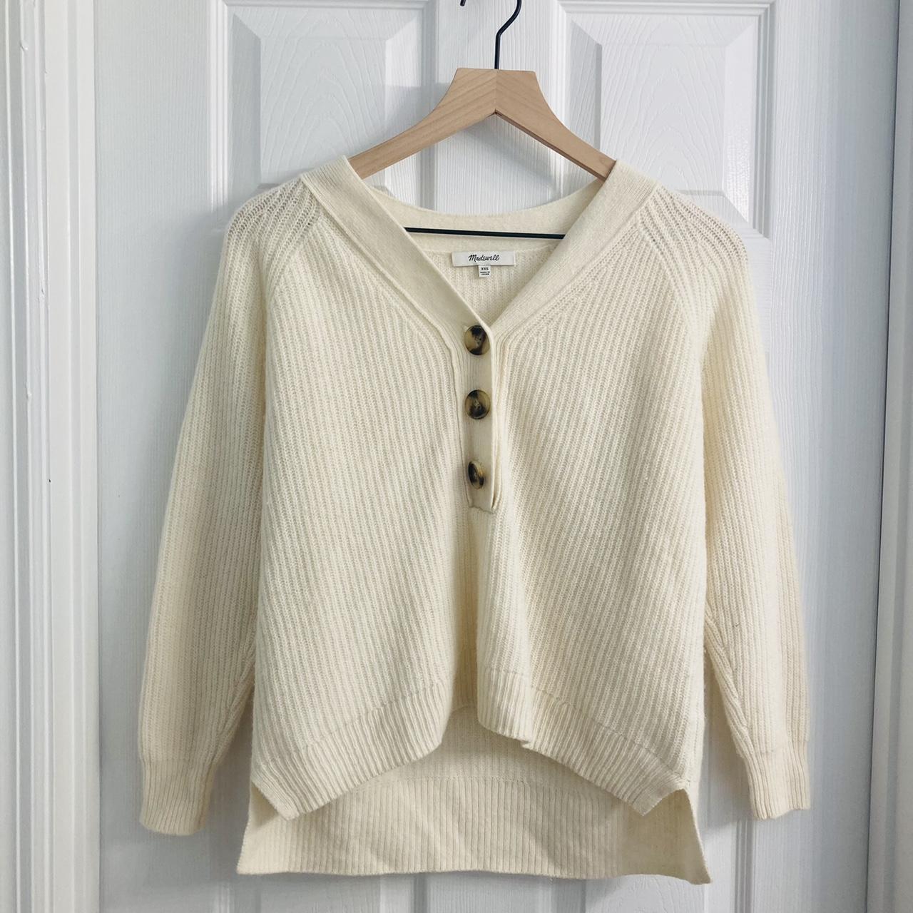 Madewell White Button Up Chunky Wool Ribbed... - Depop