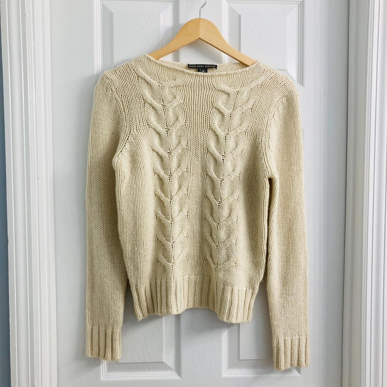 Saks Fifth Avenue Cream White Cable Knit Long Sleeve... - Depop