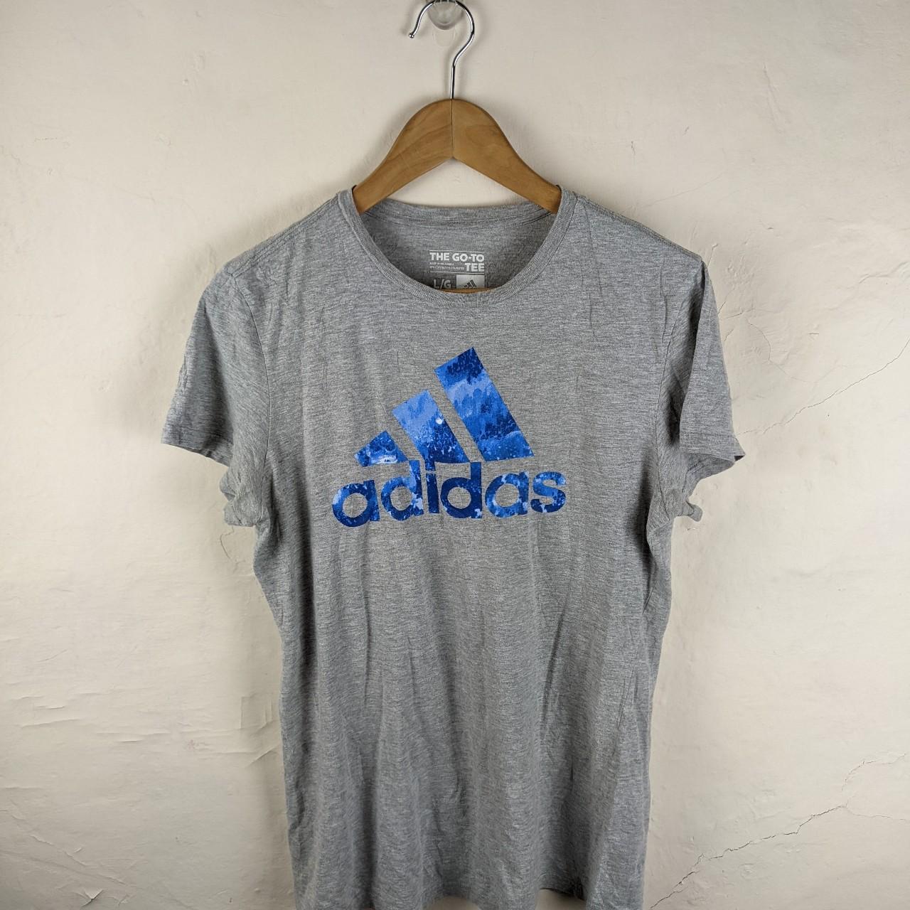 Adidas Women's Grey and Blue T-shirt | Depop