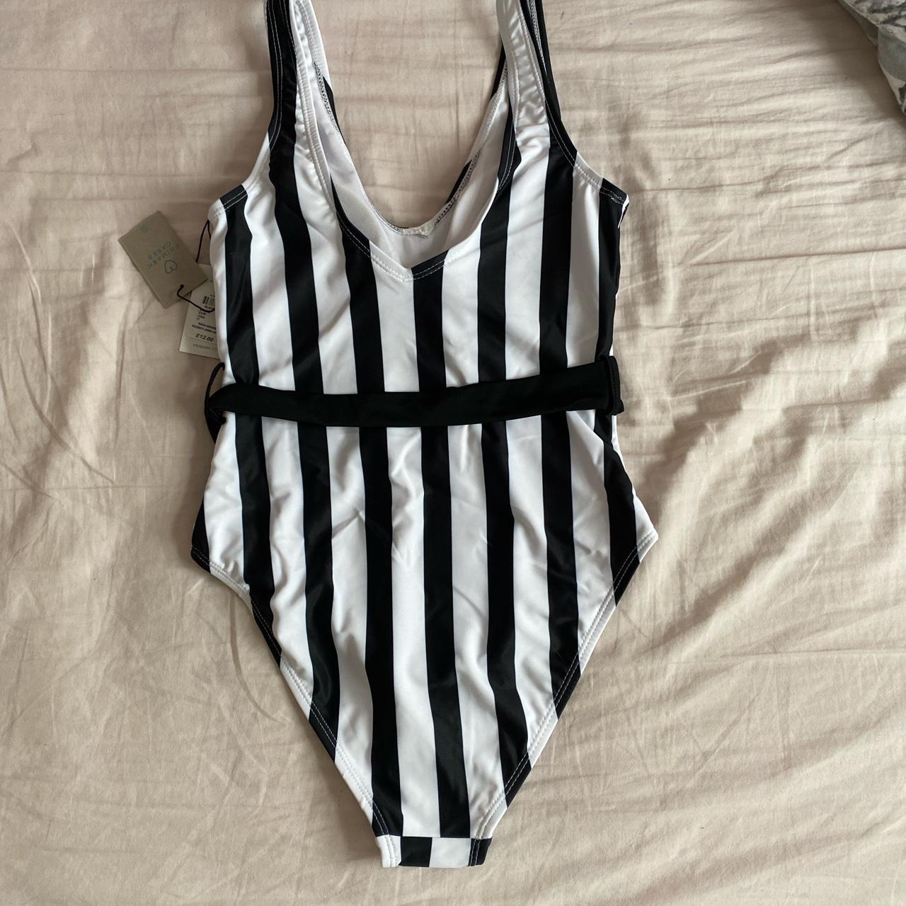 Black and white striped Primark swimming costume,... - Depop