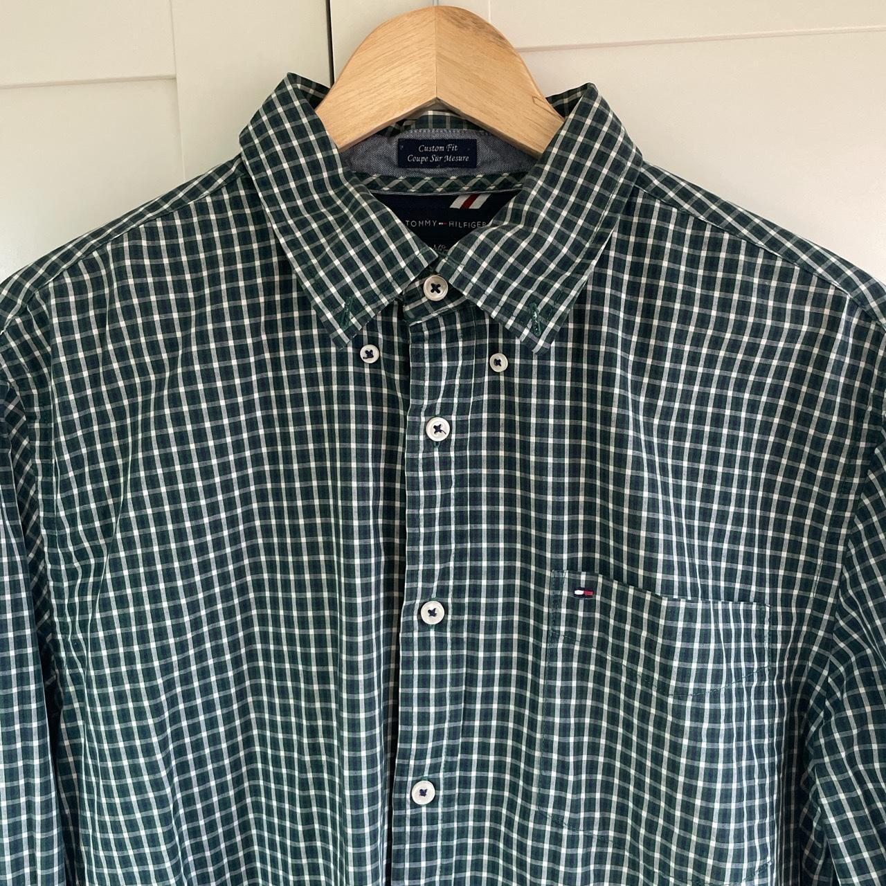 Tommy Hilfiger Men's Green and Navy Shirt | Depop