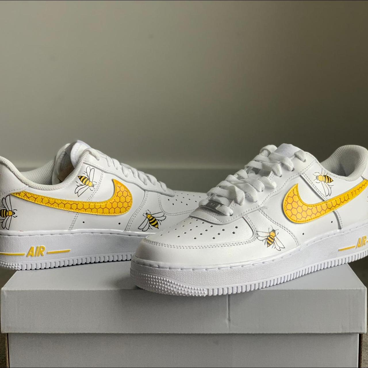 Beautiful custom Honeybee Nike Air Force 1. Bright yellow on white