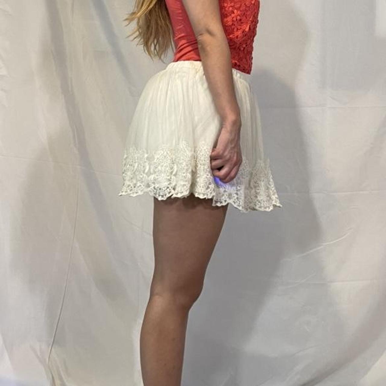 Cream lace mini skirt Elastic waist and micro mini... - Depop