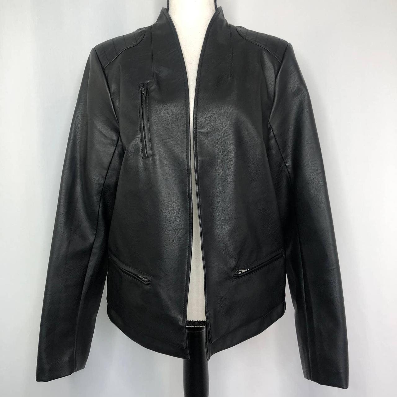 Harve Bernard Faux Leather Moto Jacket Size Large... - Depop