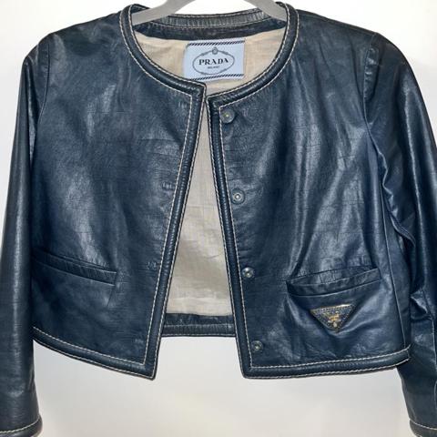 Unique Vintage Prada Cropped Leather Jacket PRICE... - Depop