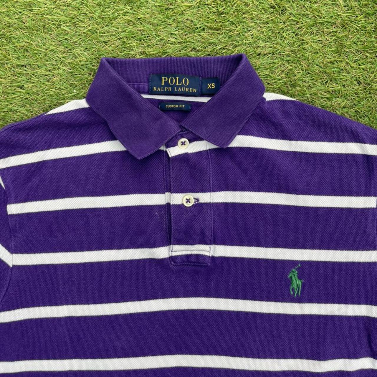 Men’s purple Ralph Lauren striped polo top Short... - Depop