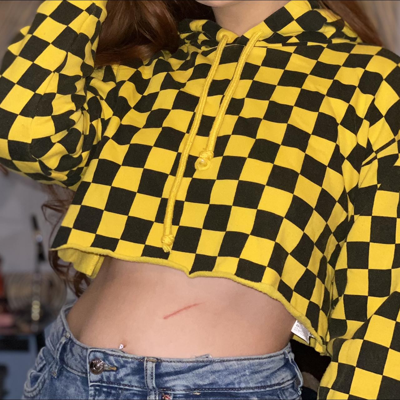 Yellow checkered 2025 cropped hoodie