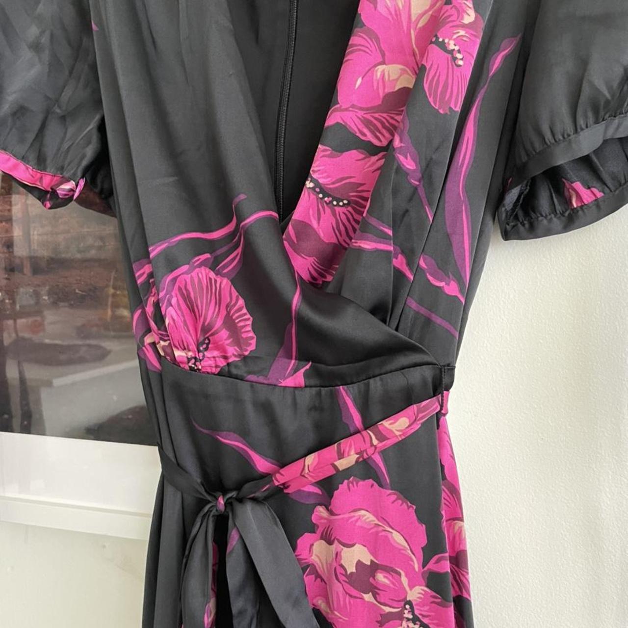 Betsy Johnson black dress with pink flowers. Tie... - Depop