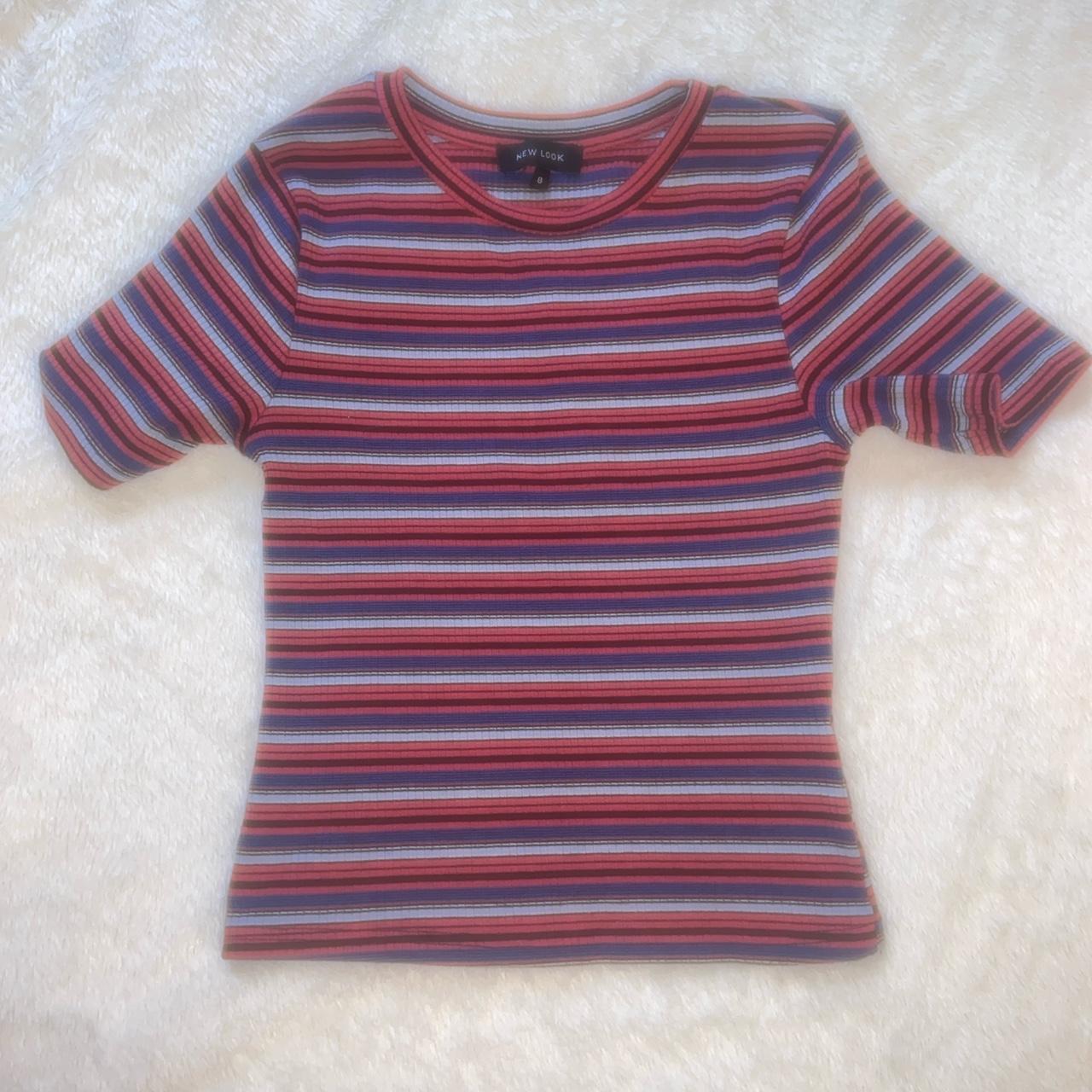 Multi coloured striped fitted T-shirt Tight fit on... - Depop