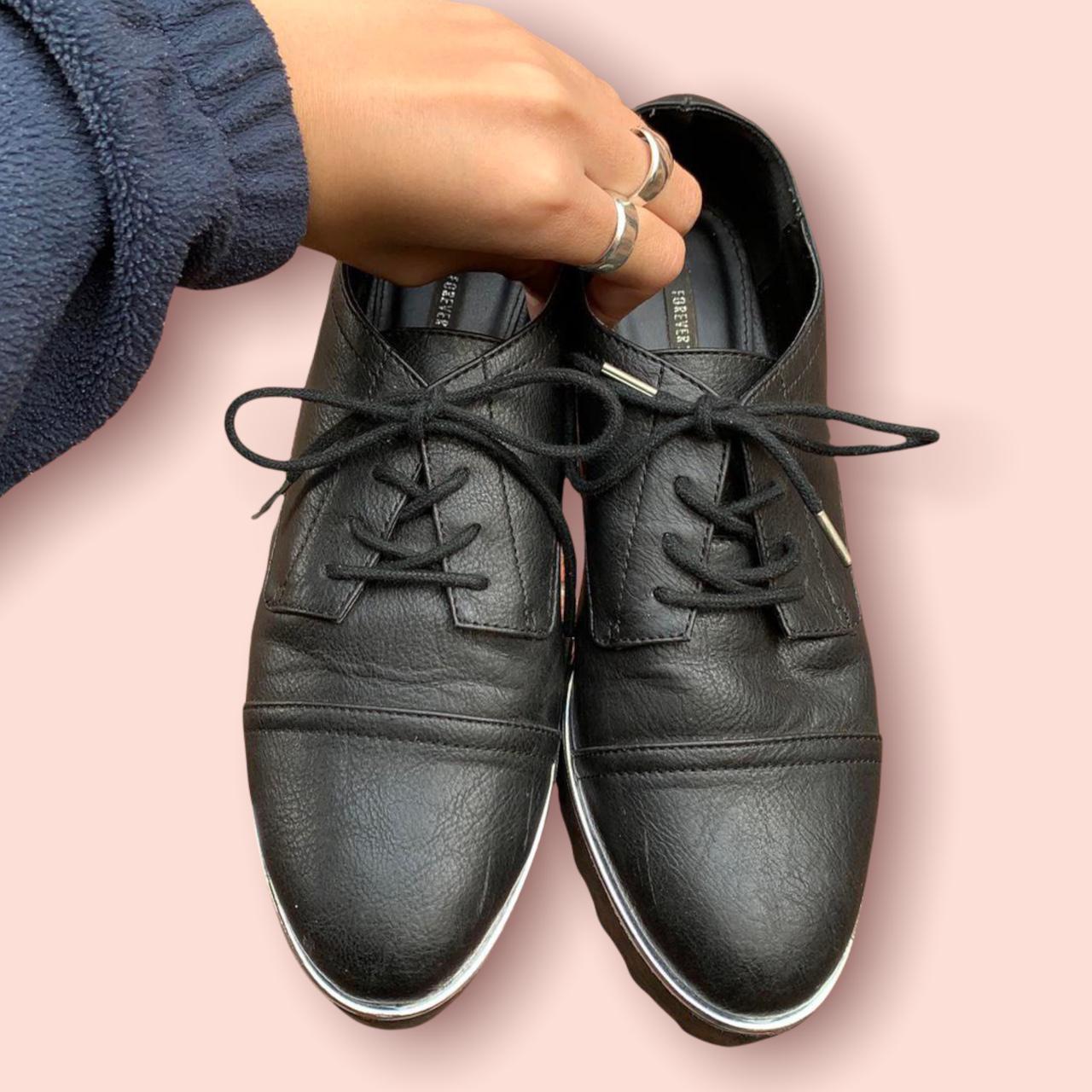 black platform tie up loafers with silver metal... Depop
