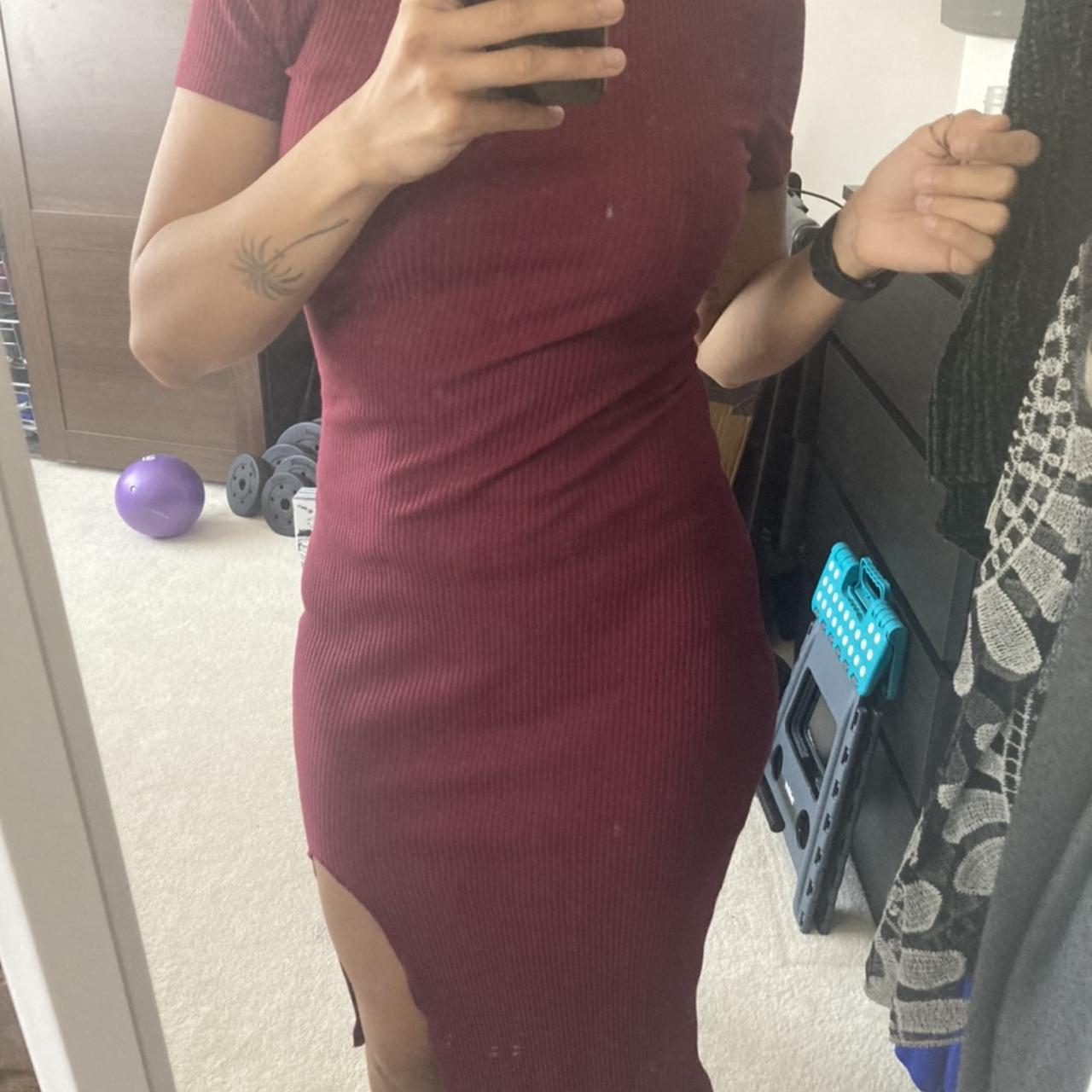 Shein wine / maroon split leg midi dress super Depop