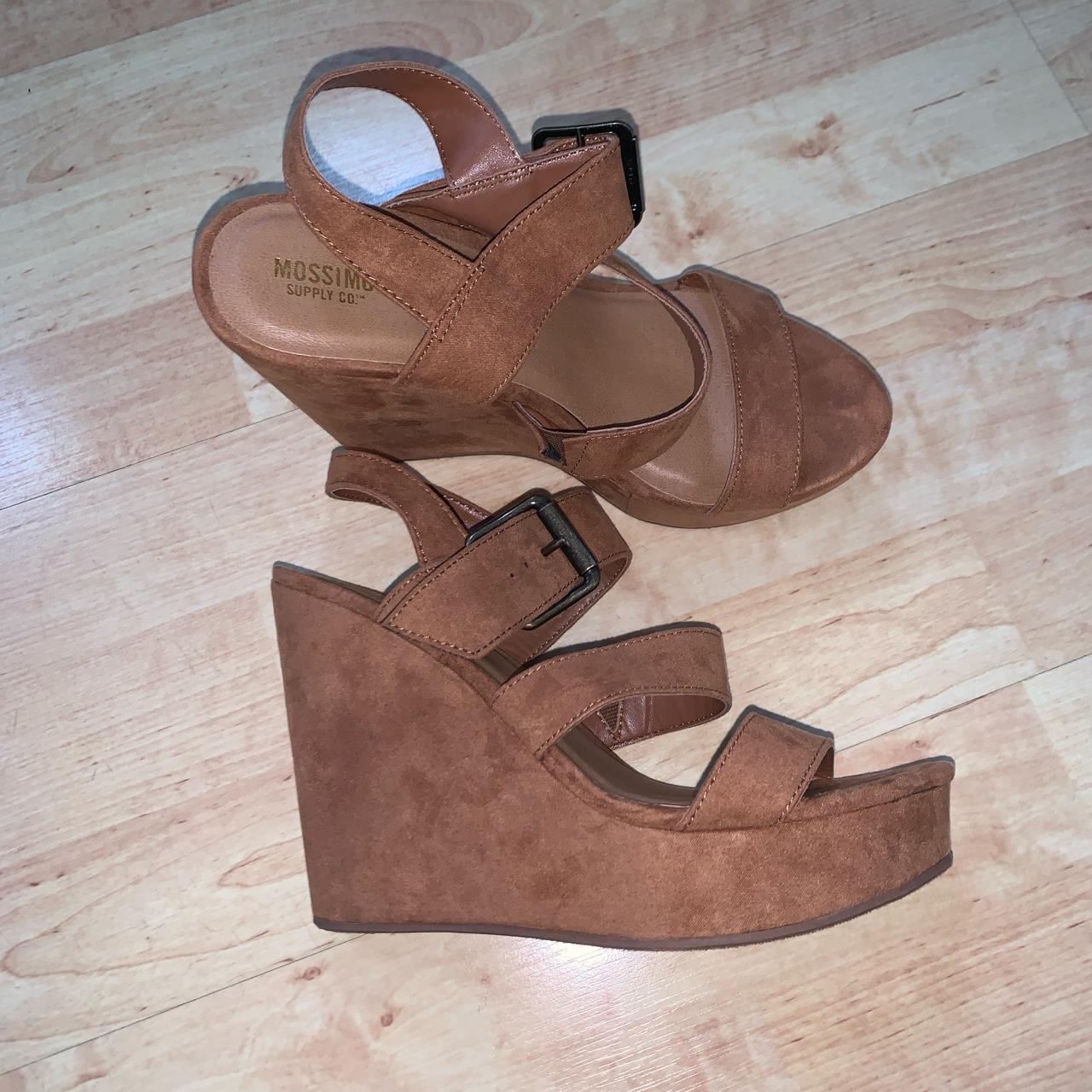 brown suede wedges womens size 7.5 4 inch heel, 1... - Depop