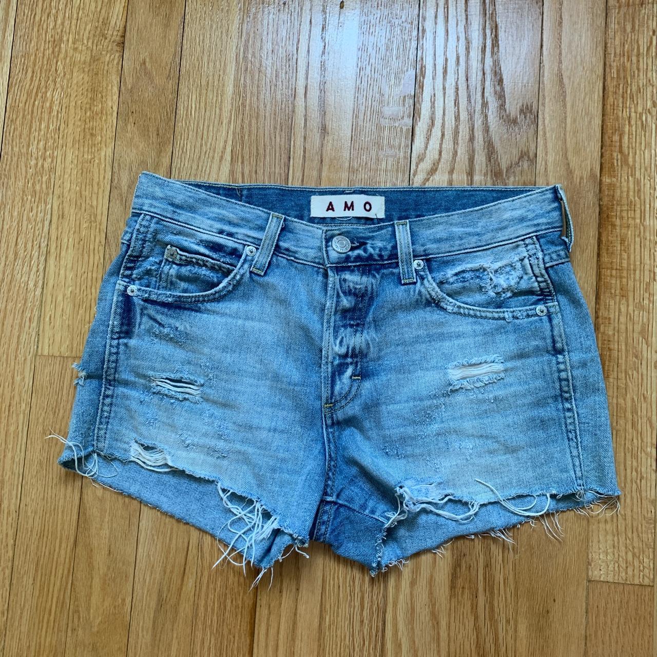 AMO denim tomboy medium wash shorts retails for... - Depop