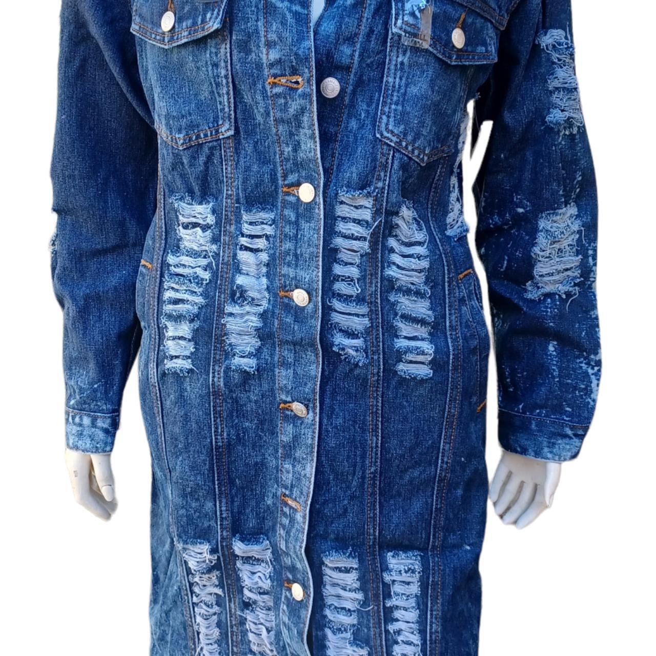 Thrill Long Jean Jacket Size Medium SKU6221 Dark... Depop