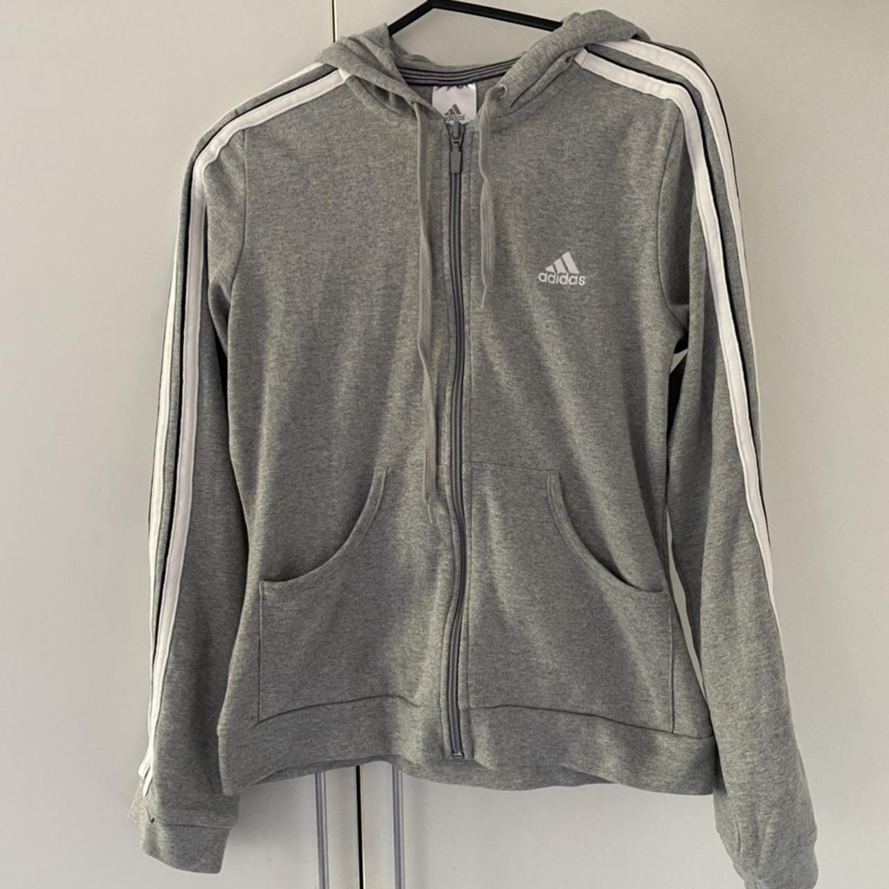 Grey Adidas zip up hoodie #adidas #hoodie #vintage Xs - Depop