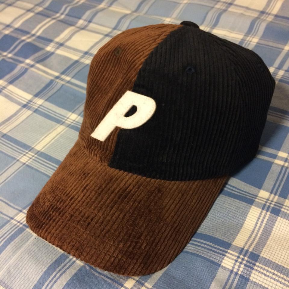 Palace 6-panel cord corduroy brown and navy P cap p... - Depop