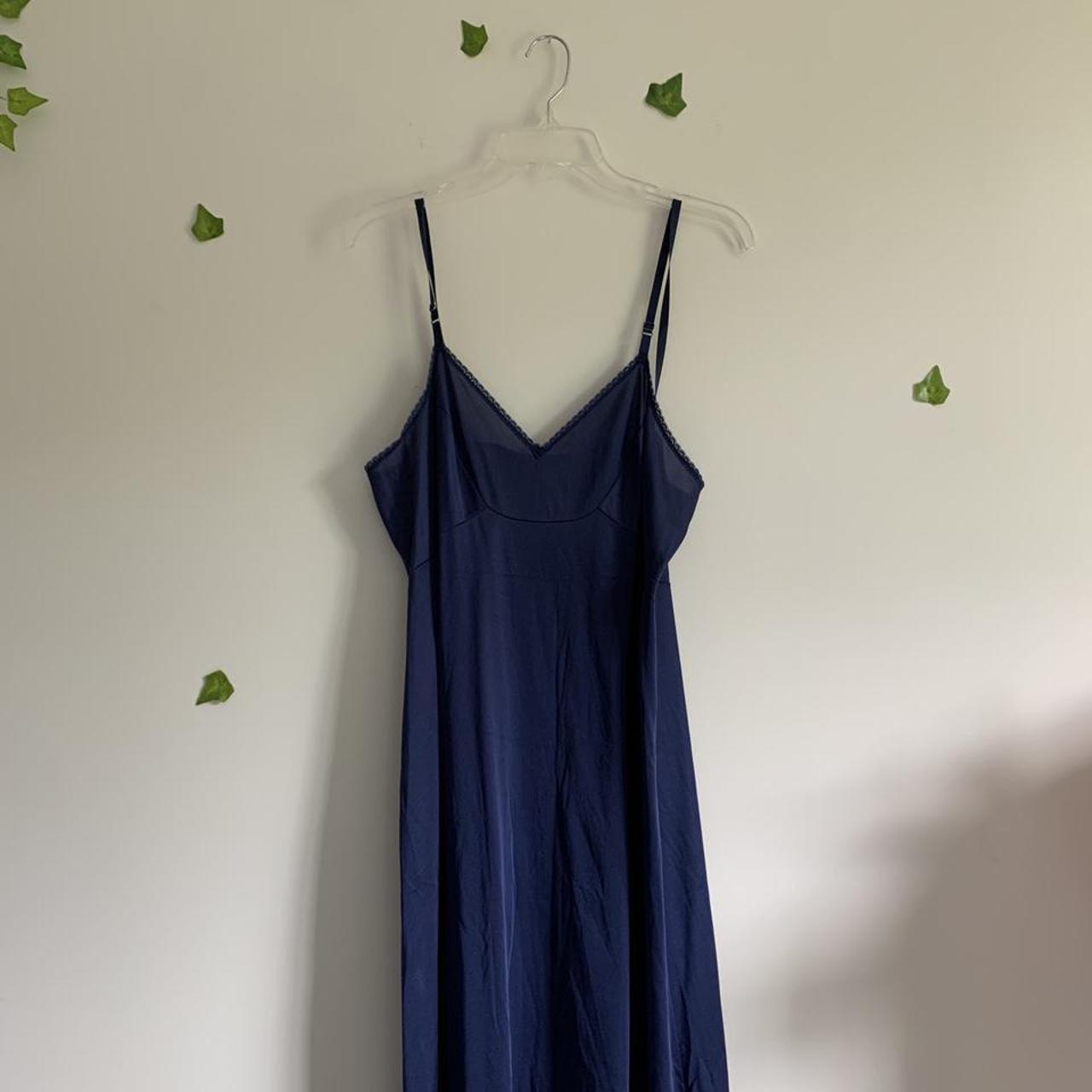 Anthropologie Women's Navy and Blue Dress | Depop