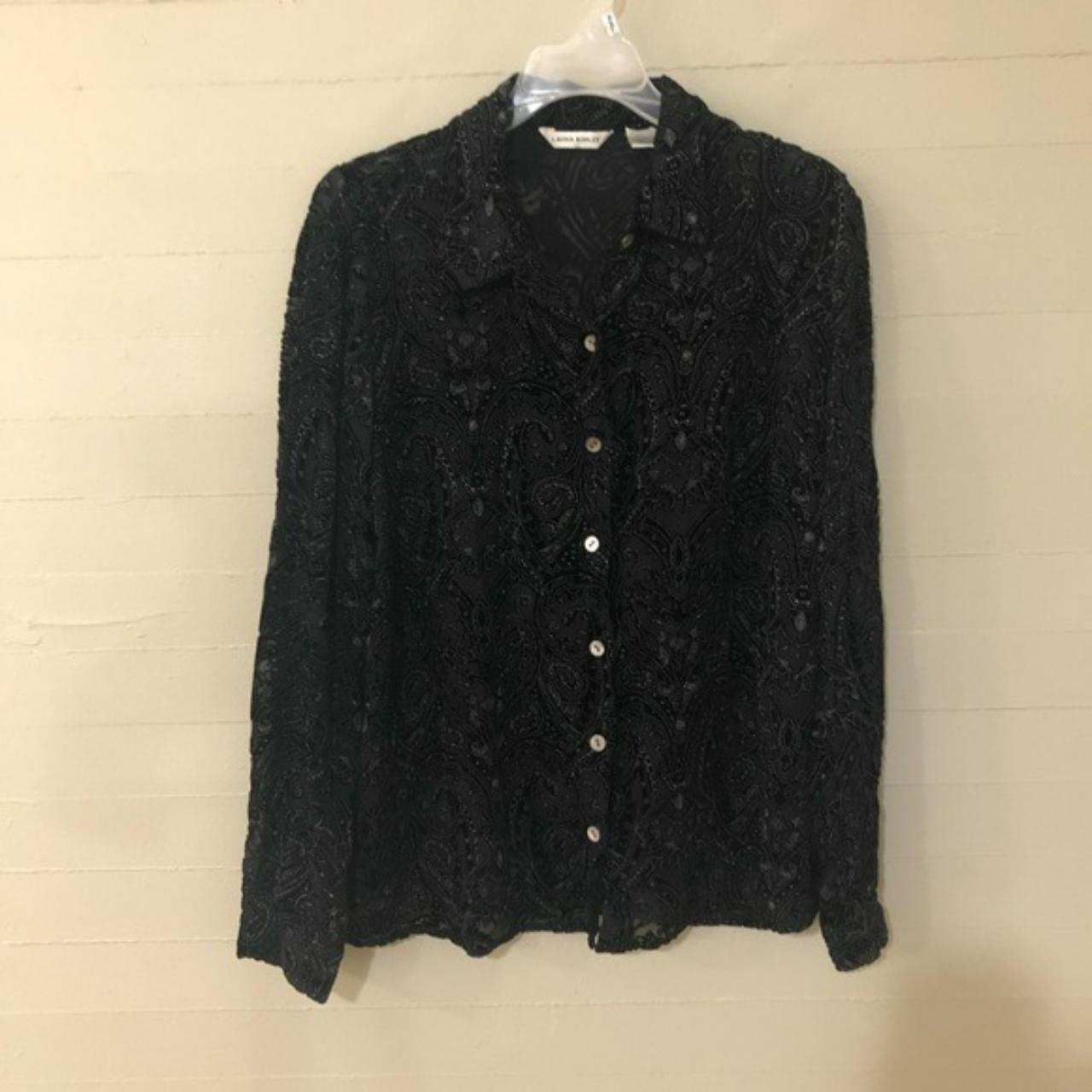 Laura Ashley Women's Black and Silver Shirt | Depop