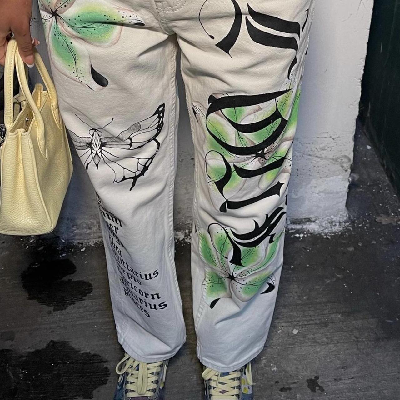 custom jeans painted all by hand - Depop