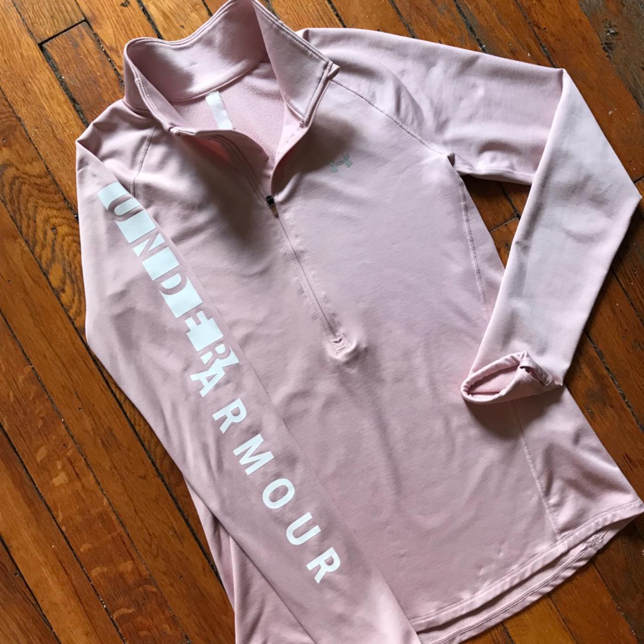 Under Armour Women's Pink and White Sweatshirt Depop