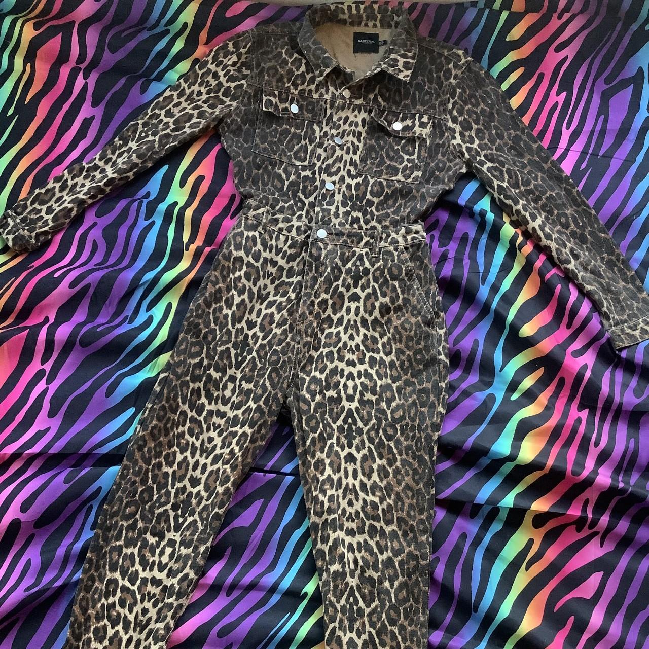 Leopard print denim jumpsuit size L. Worn only once.... - Depop