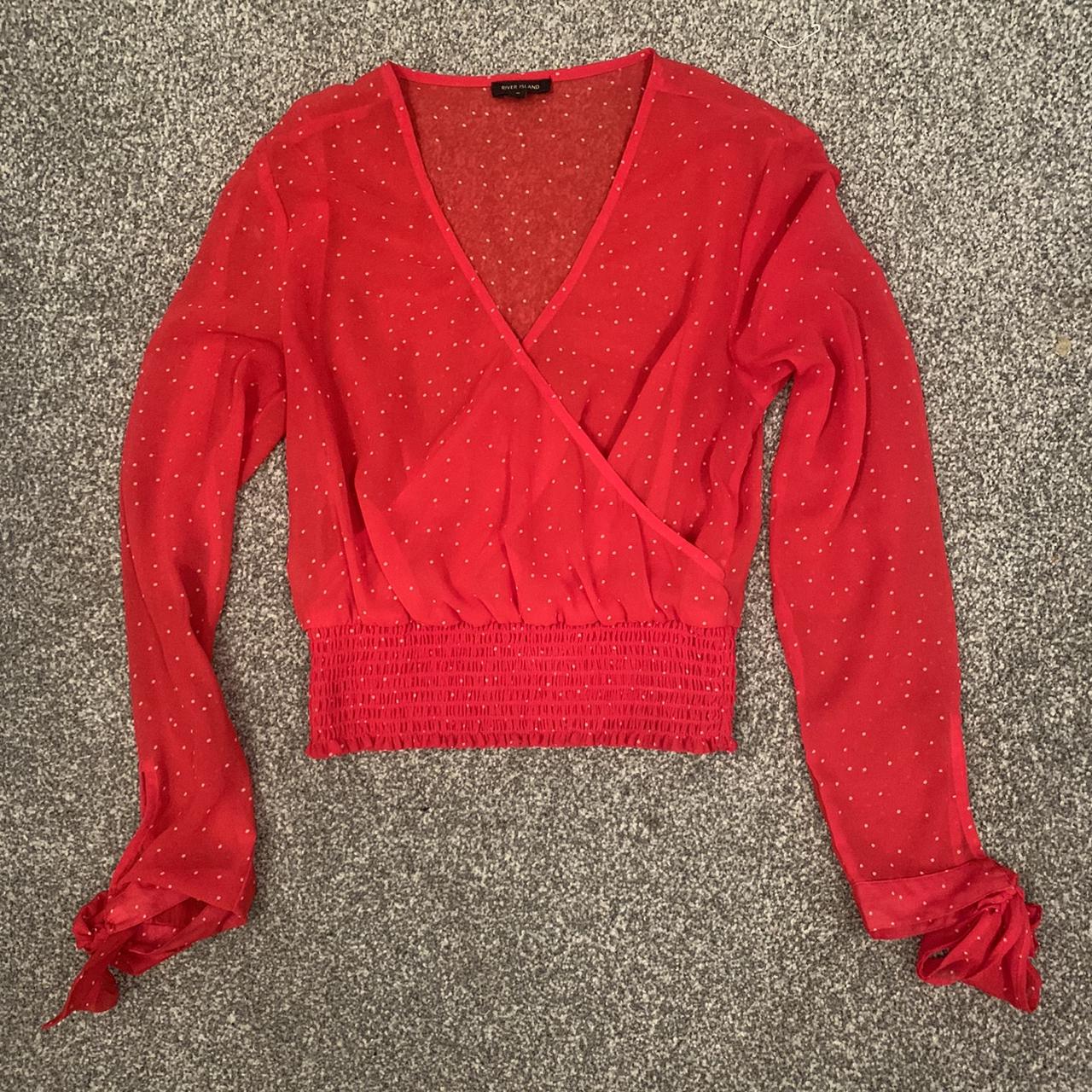 River Island Women's Red and White Blouse Depop