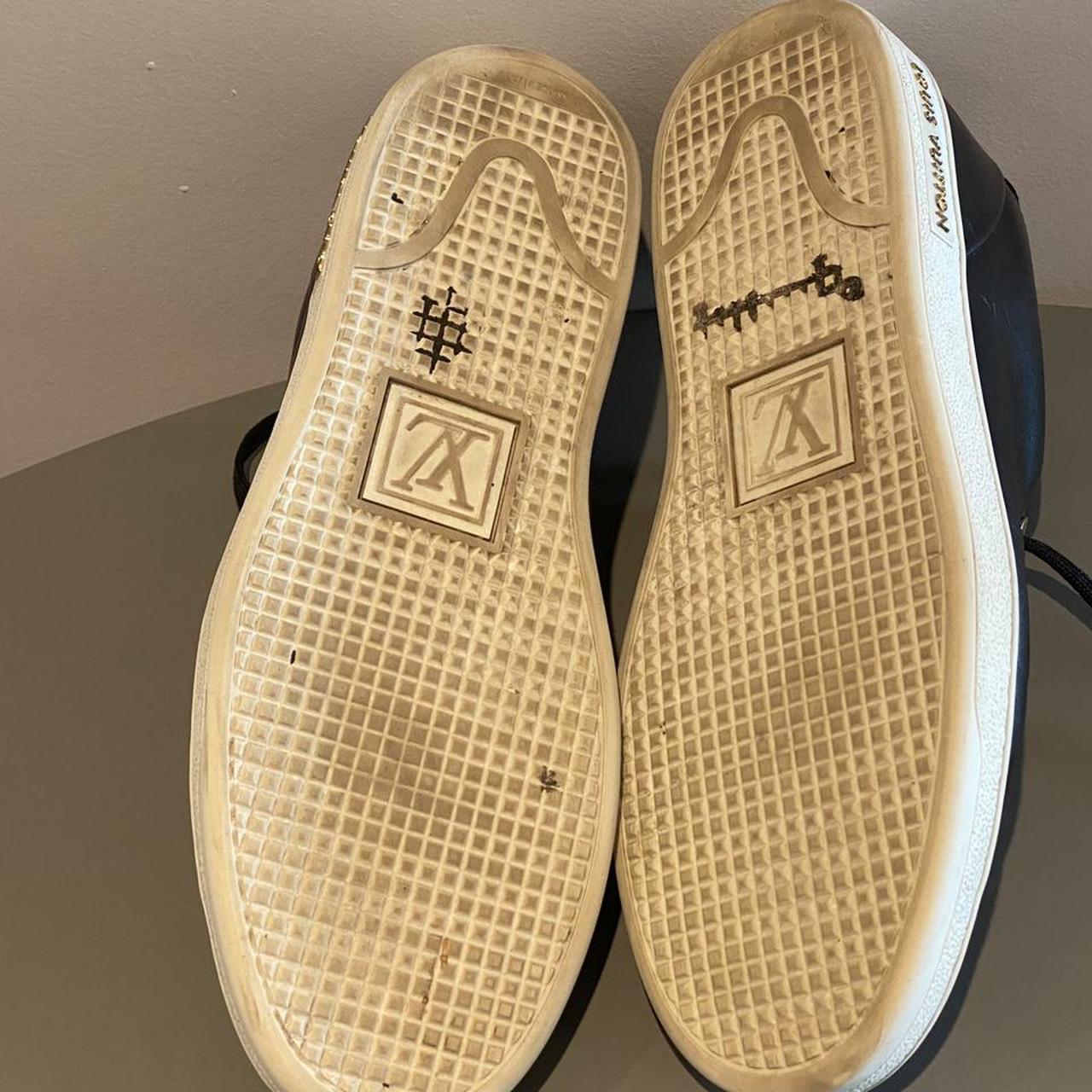 Louis Vuitton White Leather Front Row Sneakers with - Depop