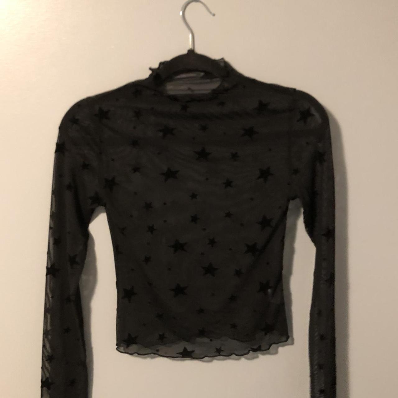 Black velvet star mesh shirt, brand unknown, size... - Depop