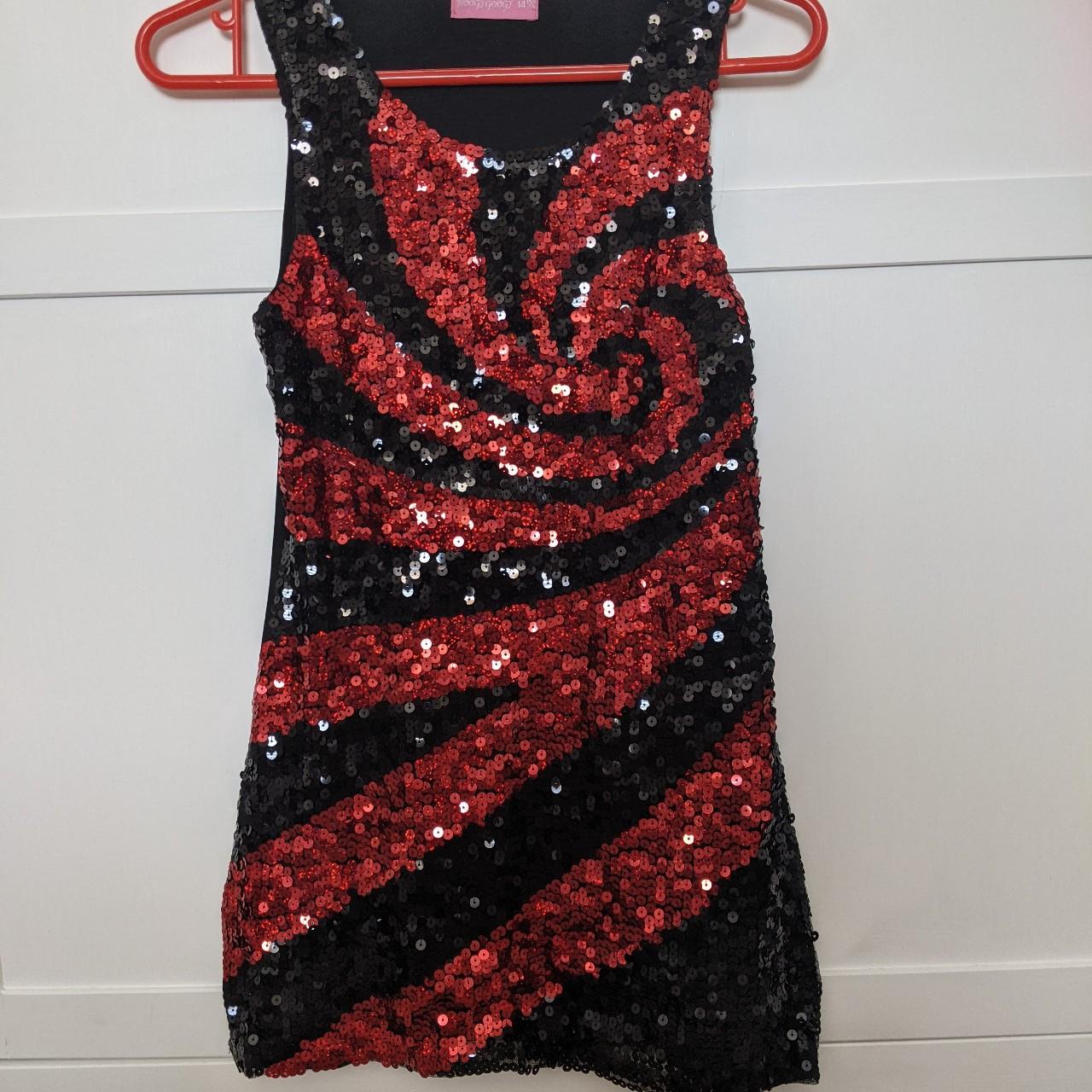 Insane y2k stretchy sequin swirl black and red party... - Depop