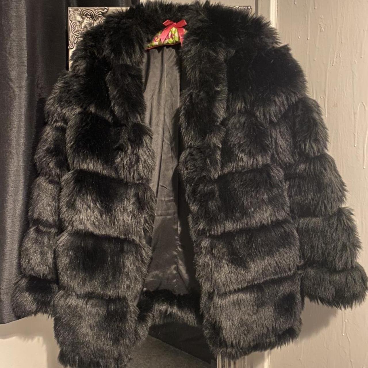 Beautiful black faux fur coat size 6. Worn just once... - Depop