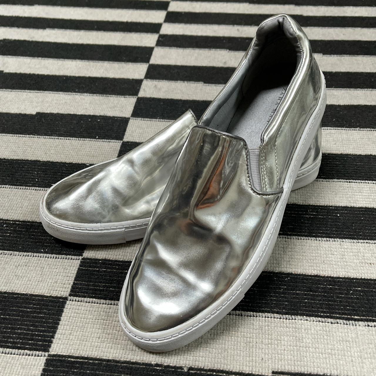 Silver slip one from Zara #zara #slipons #silver... - Depop