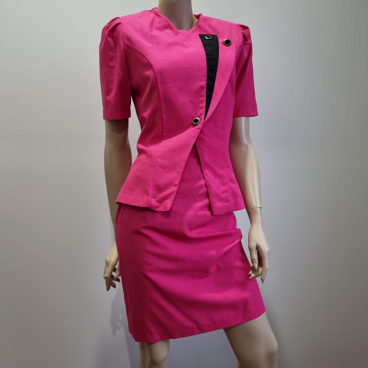 Powerhouse 80 S Pink Skirt Suit With Striking Black Depop