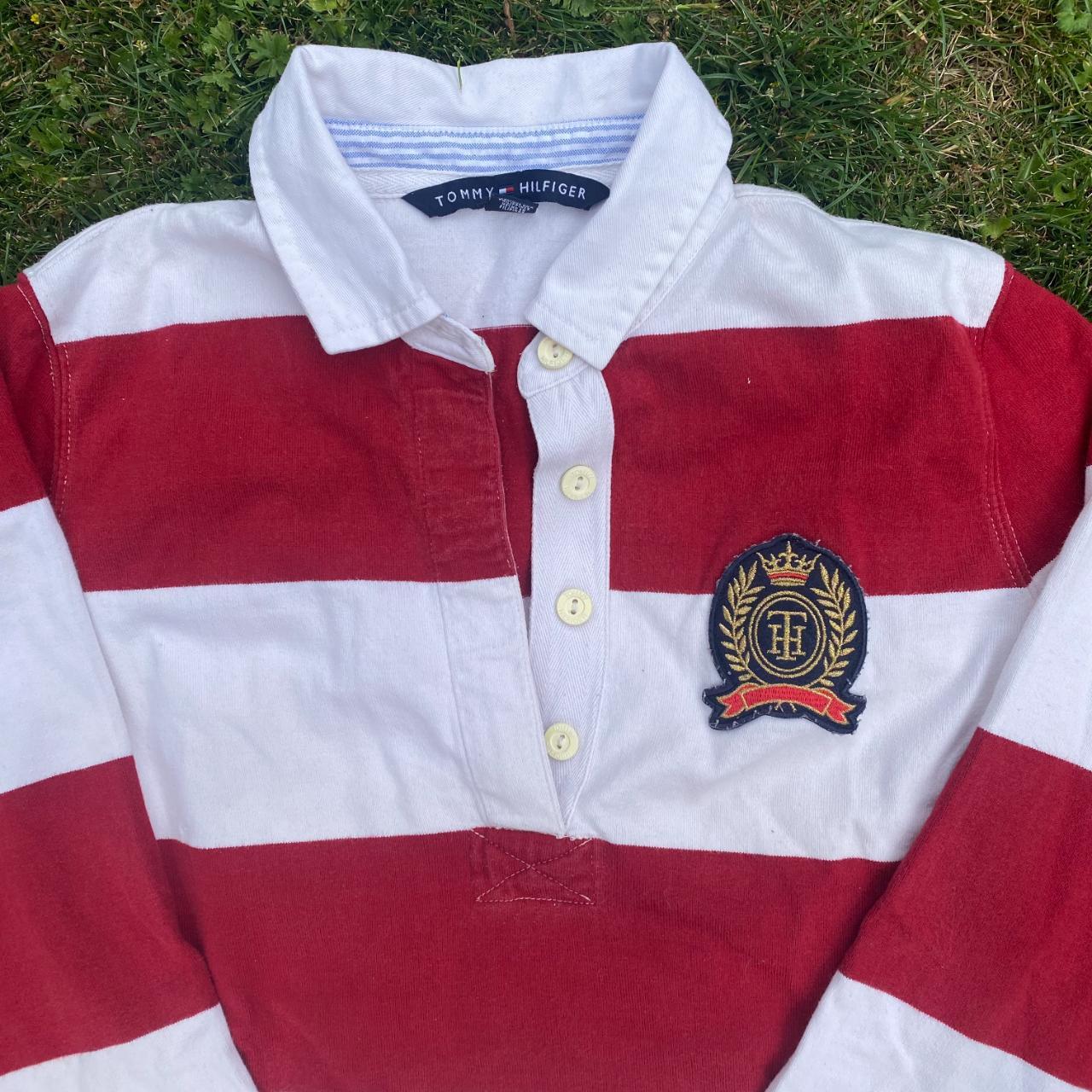 Vintage Tommy Hilfiger Striped Rugby Polo Shirt -... - Depop