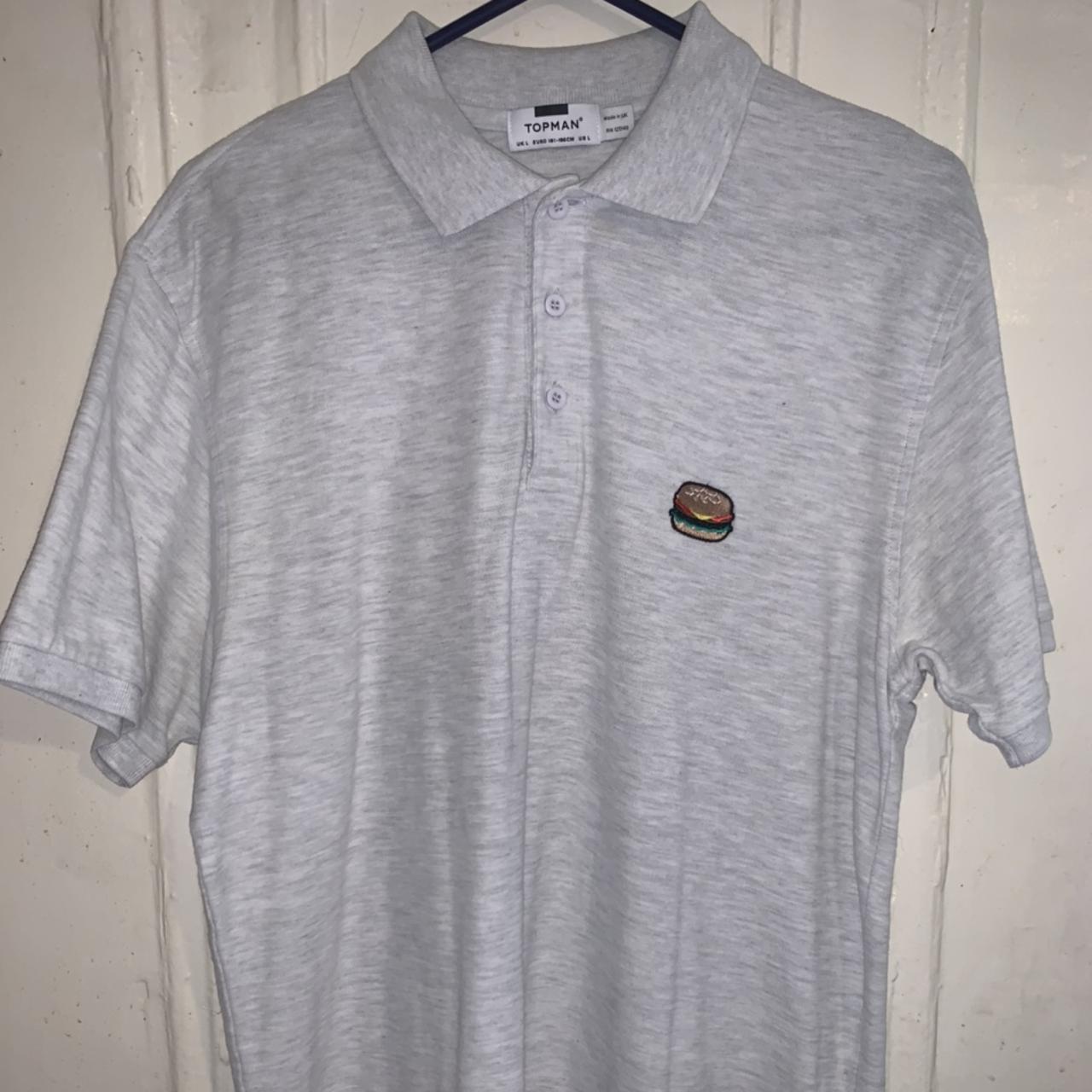 Heather Grey polo shirt from TOPMAN with embroidery... - Depop