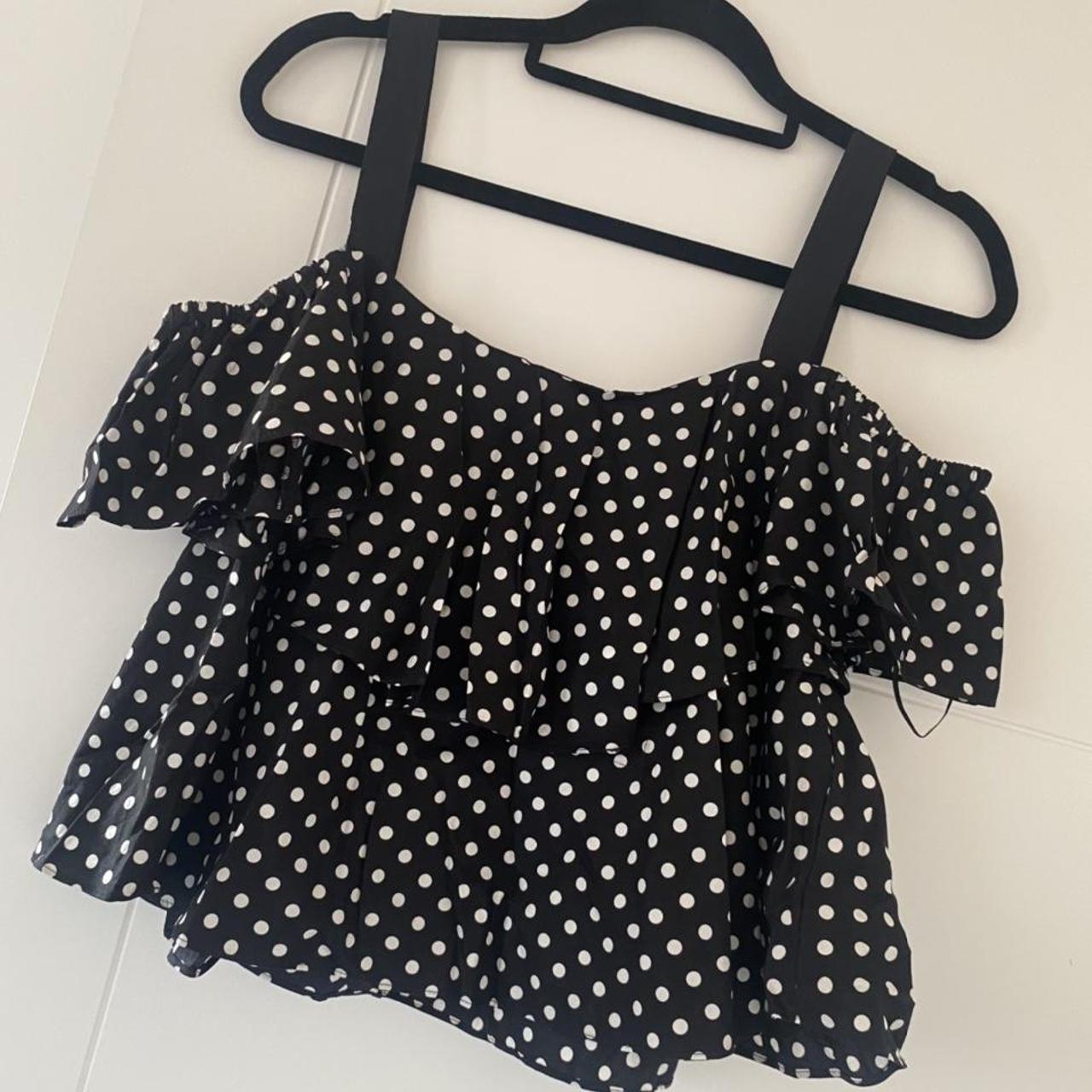 Cute Zara off the shoulder polka dot ruffle top -... - Depop