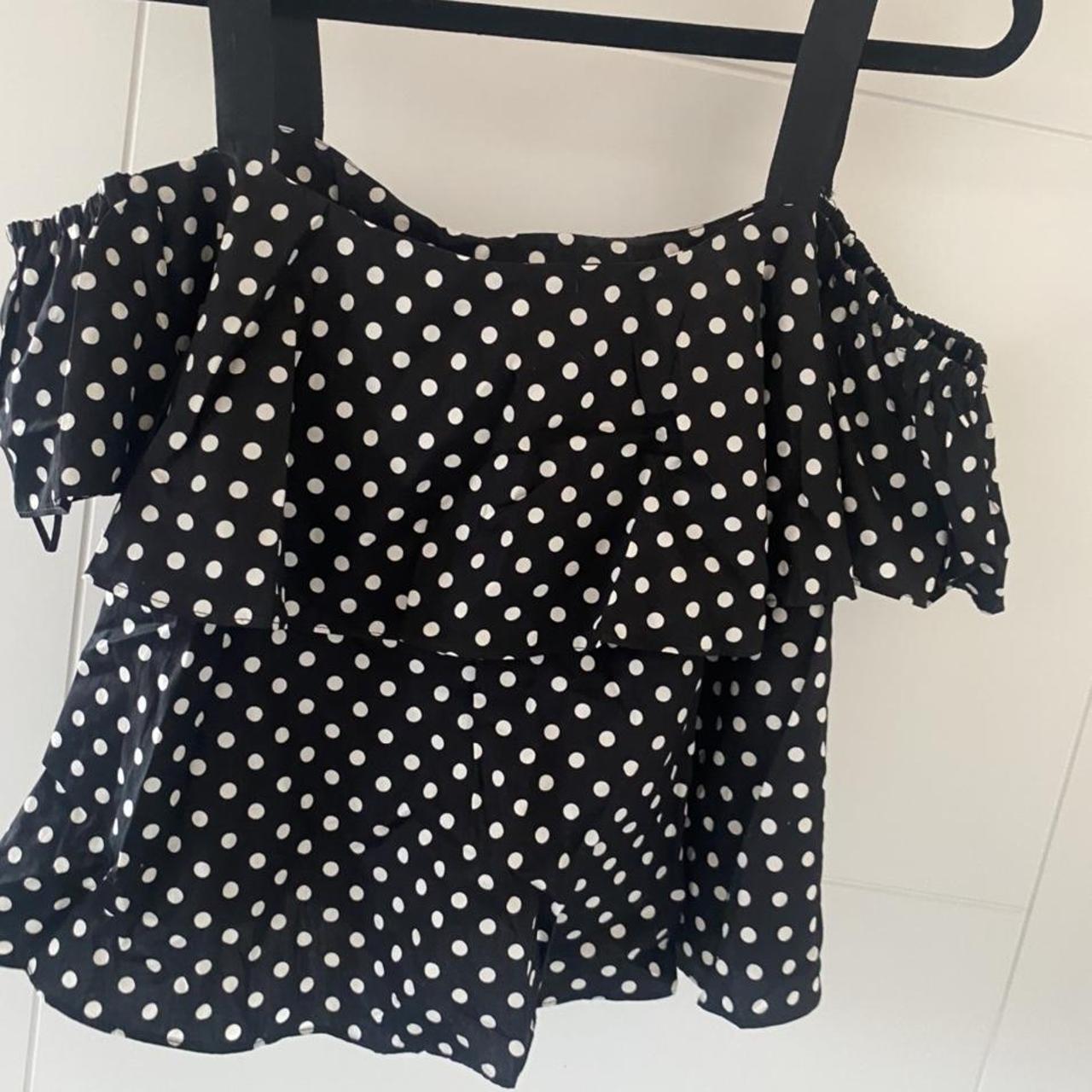Cute Zara off the shoulder polka dot ruffle top Depop