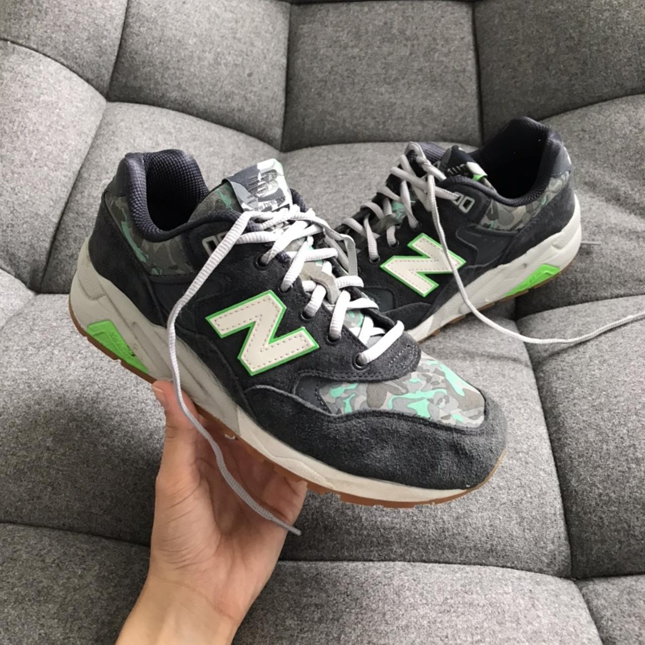 new balance trainers, green/grey camo colour way,... Depop