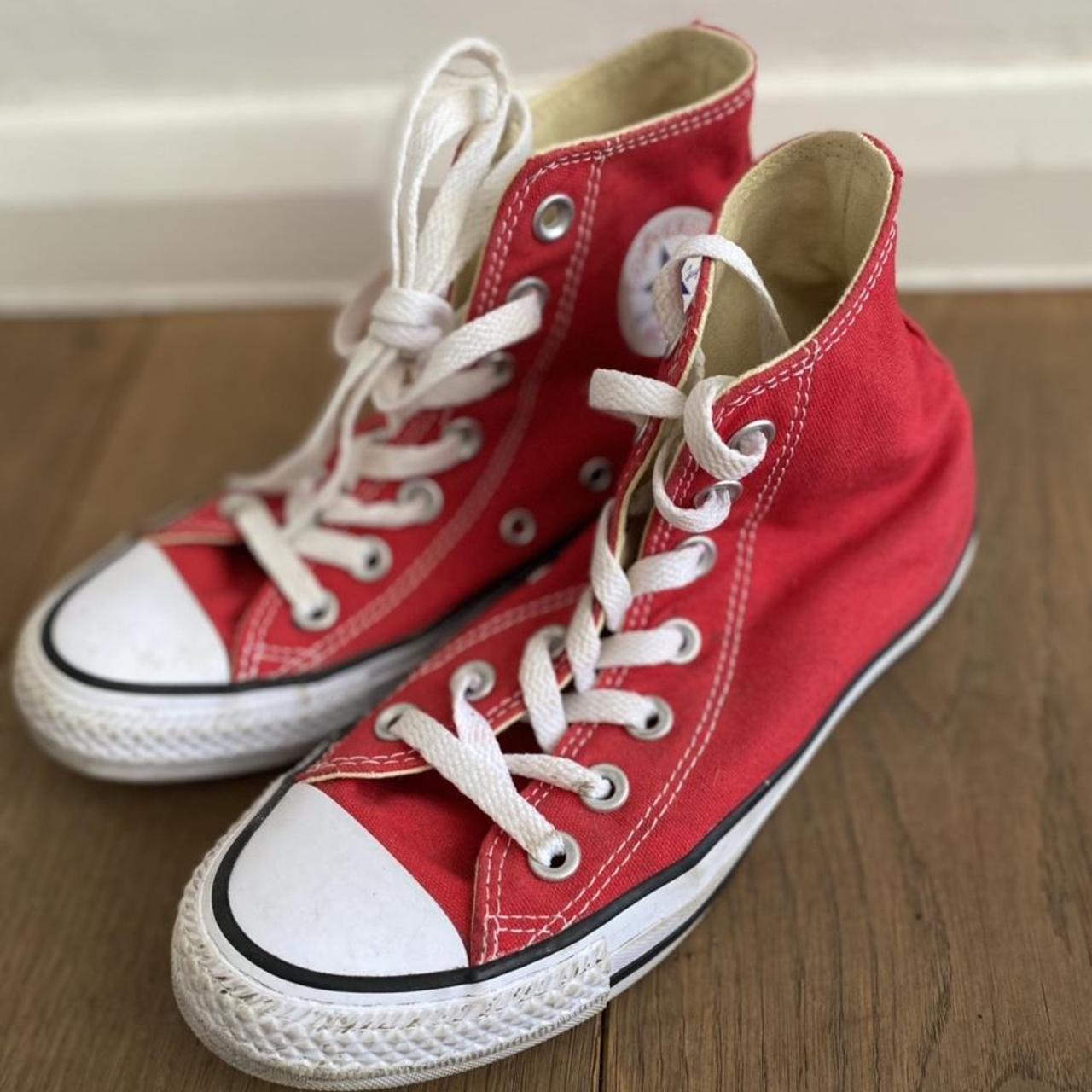 Red Converse. Perfect condition - only worn a couple... - Depop