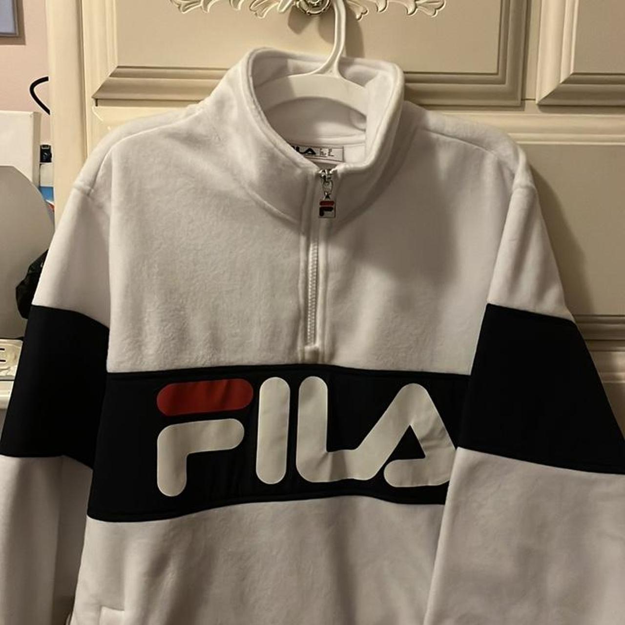 Fila Men's White and Navy Jacket | Depop