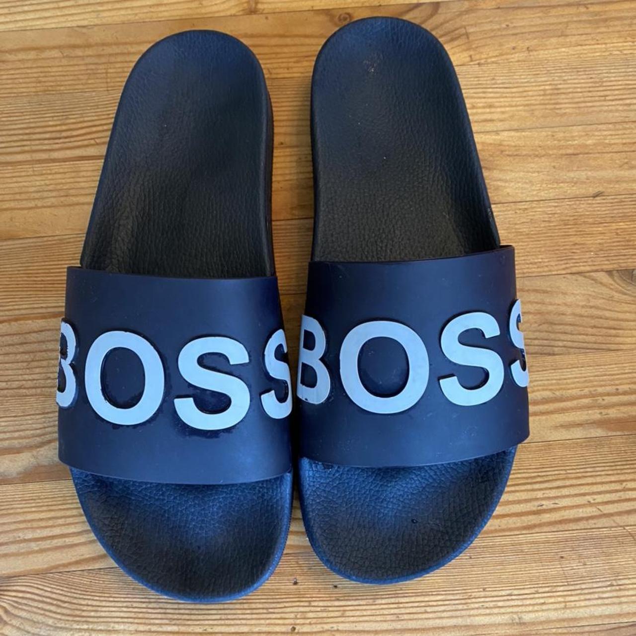 hugo boss sliders black and red