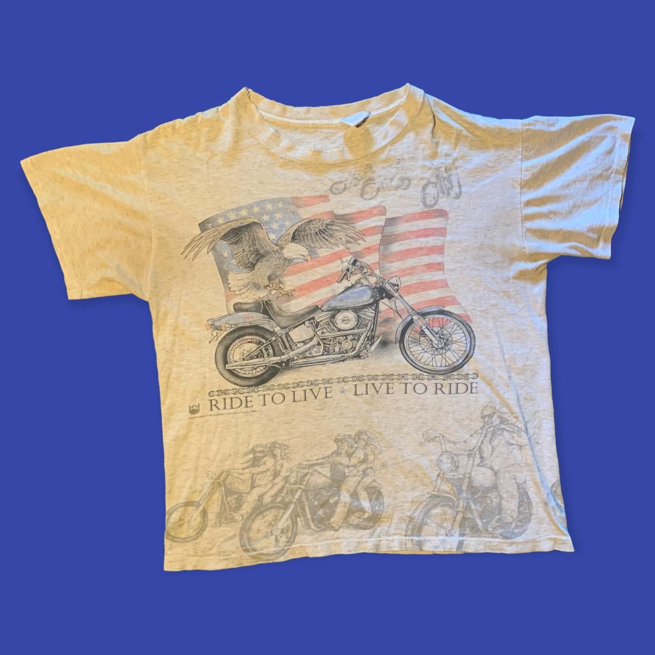 VINTAGE MENS BIKER TSHIRT GOOD CONDITION// GENTLY... - Depop