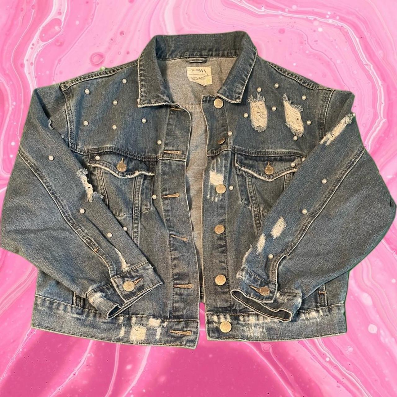 Papaya Women's Blue and White Jacket Depop